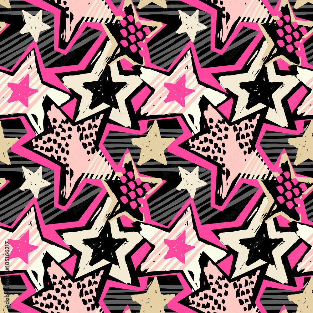Obraz premium Star shapes graffiti seamless hand craft expressive ink hipster pattern