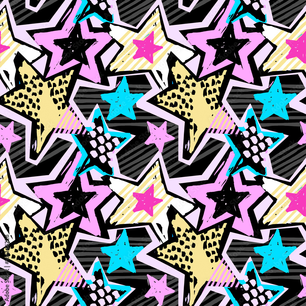 Star shapes graffiti seamless hand craft expressive ink hipster pattern