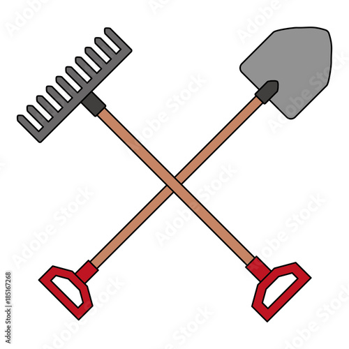 gardening shovel with rake vector illustration design