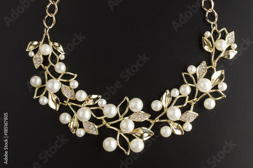 Wallpaper Mural golden necklace with pearls isolated Torontodigital.ca