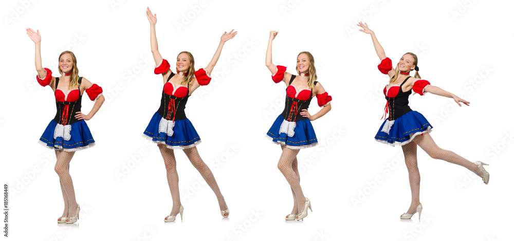 Woman in Oktoberfest concept on white Woman in Oktoberfest concept on white
