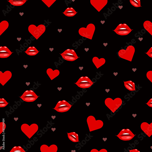 Romantic seamless pattern with hearts, lips. Valentines day decoration texture. Love concept. Wedding invitation