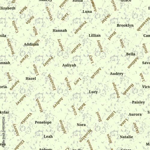 Seamless texture from famous woman's names. Valentines day. Girl name seamless vector.