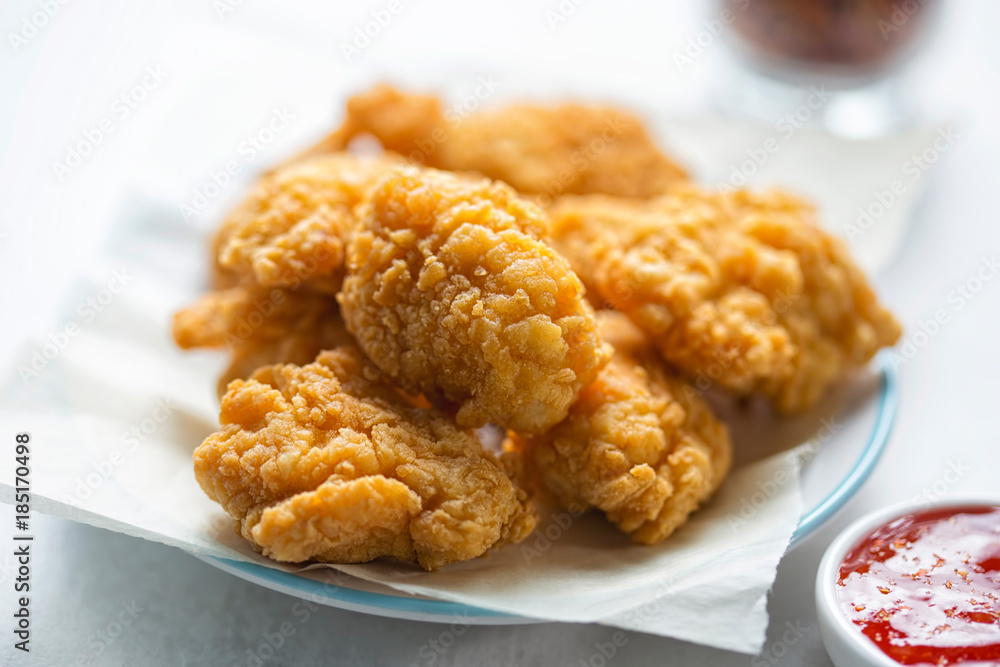 Chicken chunks with batter, sweet chilli dip Chicken chunks with batter, sweet chilli dip
