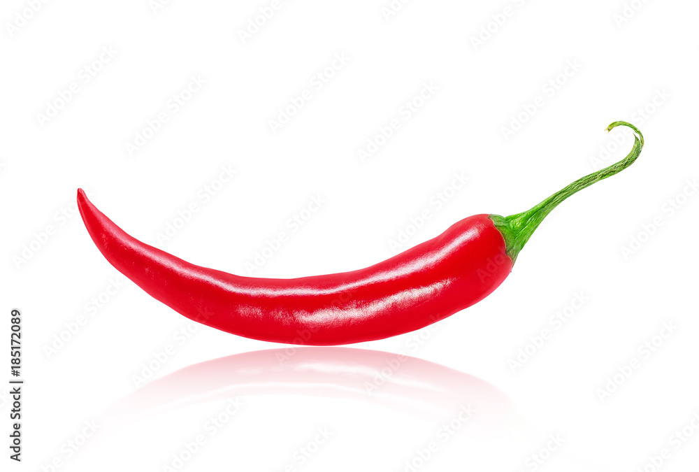 Rrefined fresh chili pepper closeup isolated on white background