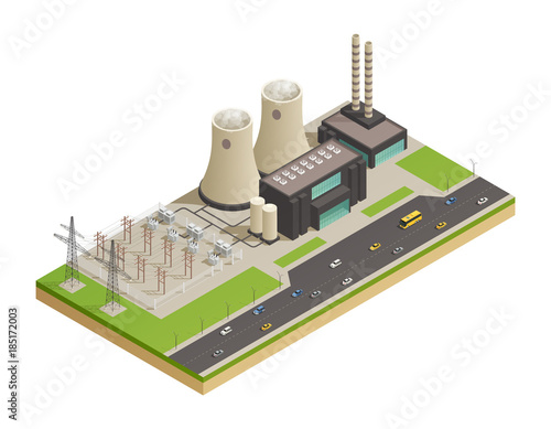 Electric Power Generators Isometric Composition 