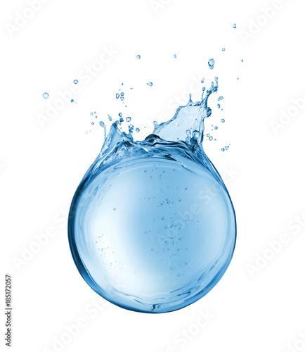 Abstract reservoir of water in the form of a sphere, isolated on a white background photo