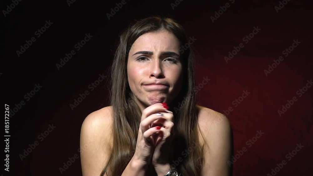 Slender brunette begs, asks for something Slender brunette begs, asks for something