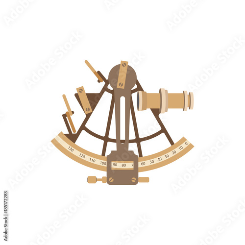 Old ship sextant. Vector illustration in a flat style.