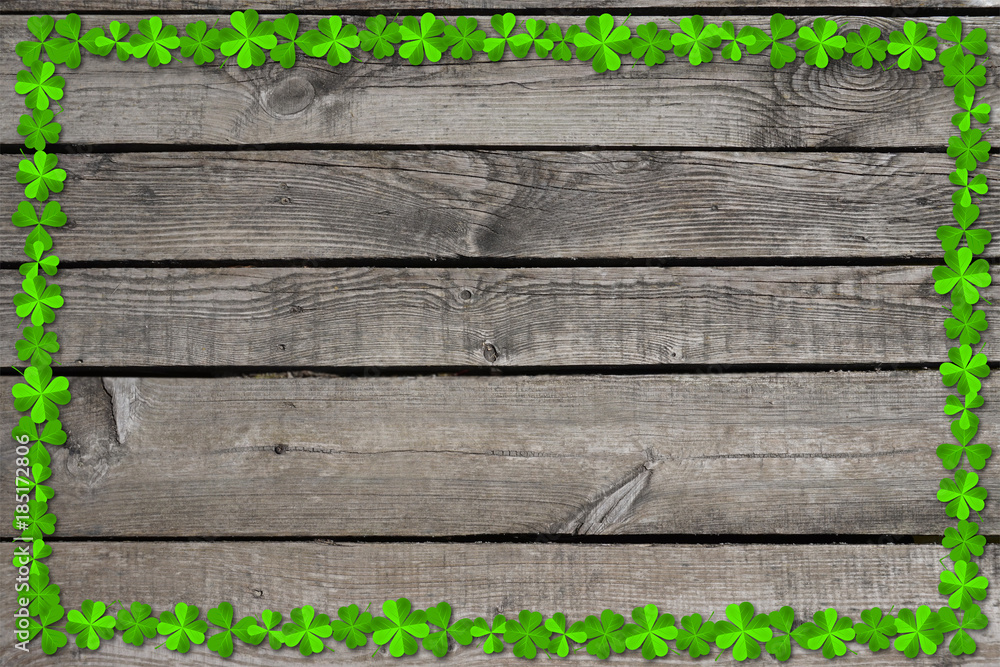 St. Patrick's Day illustration - wooden background, clover frame St. Patrick's Day illustration - wooden background, clover frame