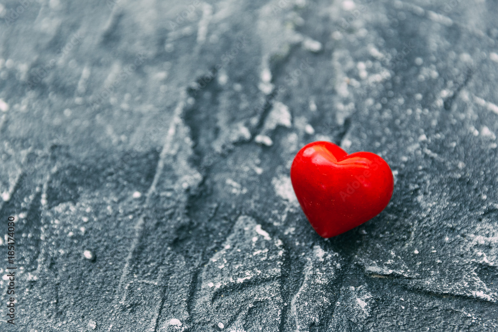 Fototapeta premium Valentine day. Red heart on the blue boards. Valentine's Red heart. Space for text. Eighth of March. International Women's Day. .