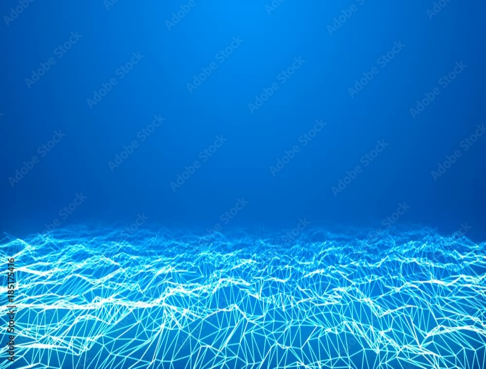 Abstract cg blue connection lines form low polygonal space. 3d rendering. Loopable background