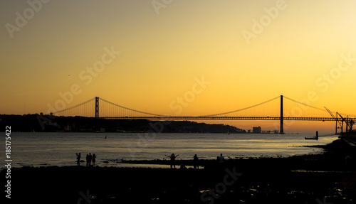 Amazing sunset at Tago River in Lisbon