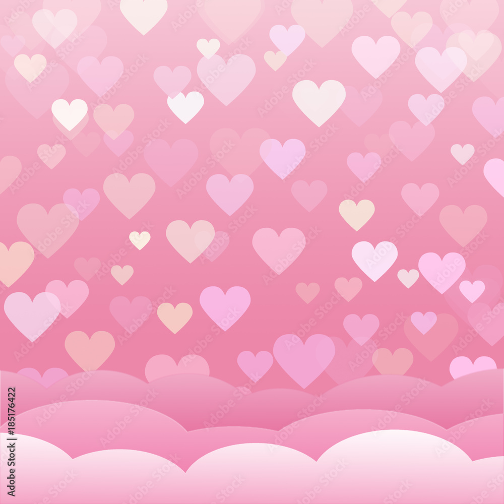 Hearts in the clouds on a pink background.