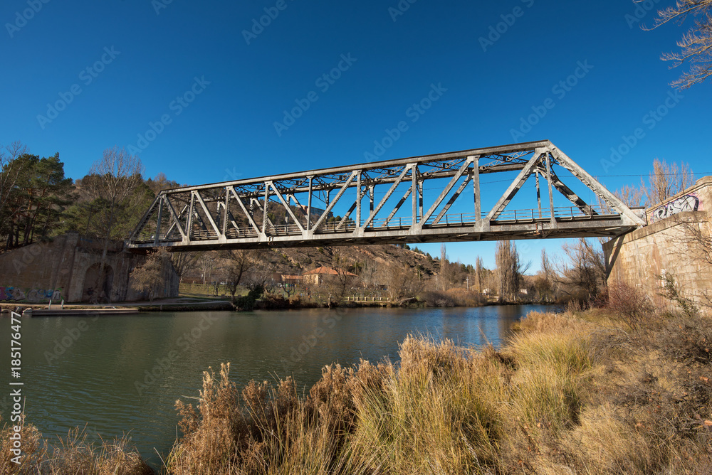 Iron Bridge over Duero river in Soria city, Castilla y Leon, Spain.