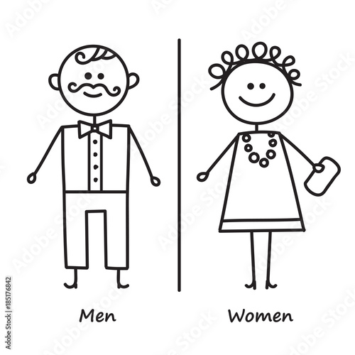 WC sign.Toilet door plate icon. WC Icon. Men and women WC sign for restroom. Vector sketch on white background
