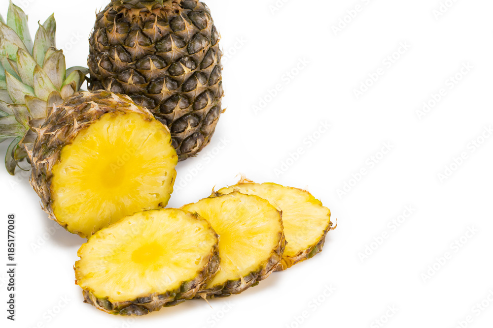 pineapple fruit with slices isolated on white background pineapple fruit with slices isolated on white background