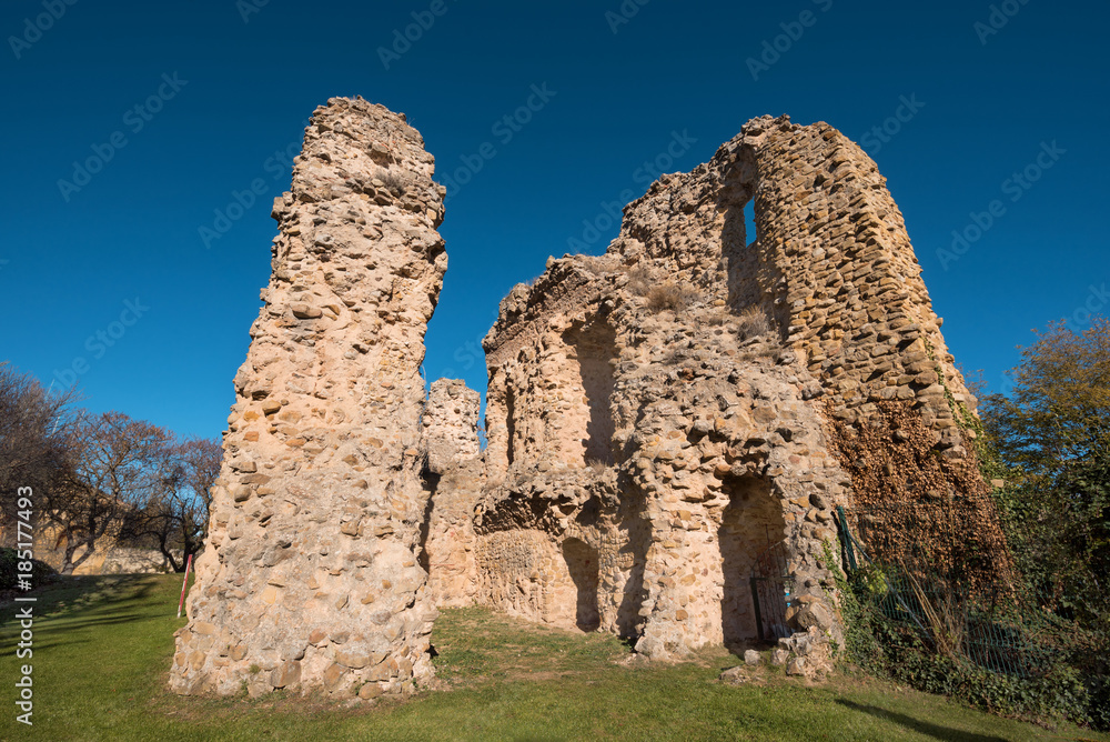 Ruins of the ancient Soria castle, in castle park, Soria, Castilla y Leon, Spain.