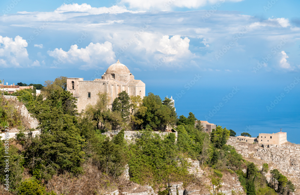 View of the Church of St. John the Baptist in Erice, province of Trapani in Sicily, Italy
