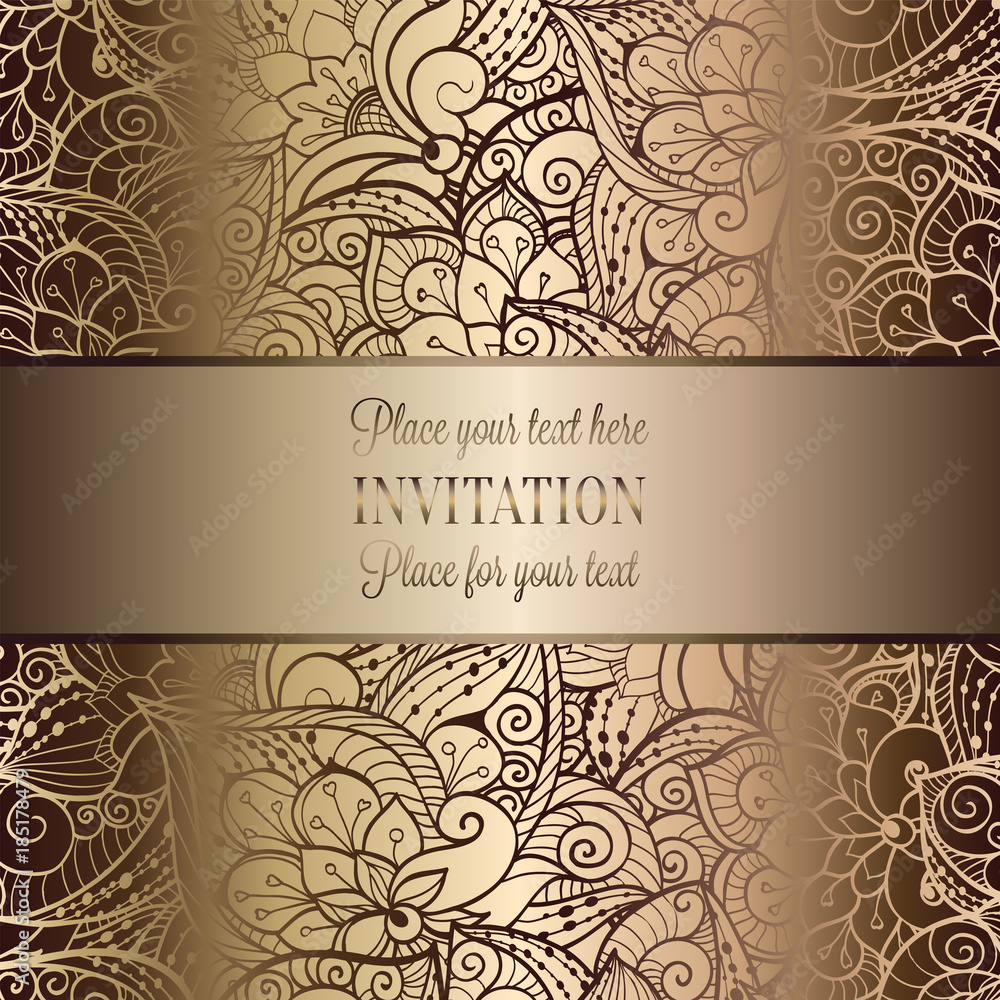 Vintage baroque Wedding Invitation template with butterfly background. Traditional decoration for wedding. Vector illustration in beige and gold