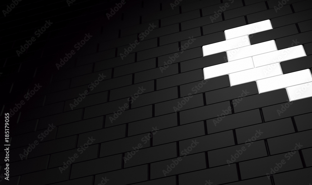 Black and white brick wall. 3d render