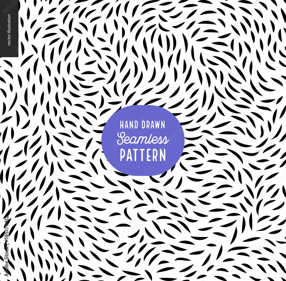 Fototapeta premium Hand drawn black and white pattern. Fur or leaves seamless black and white pattern