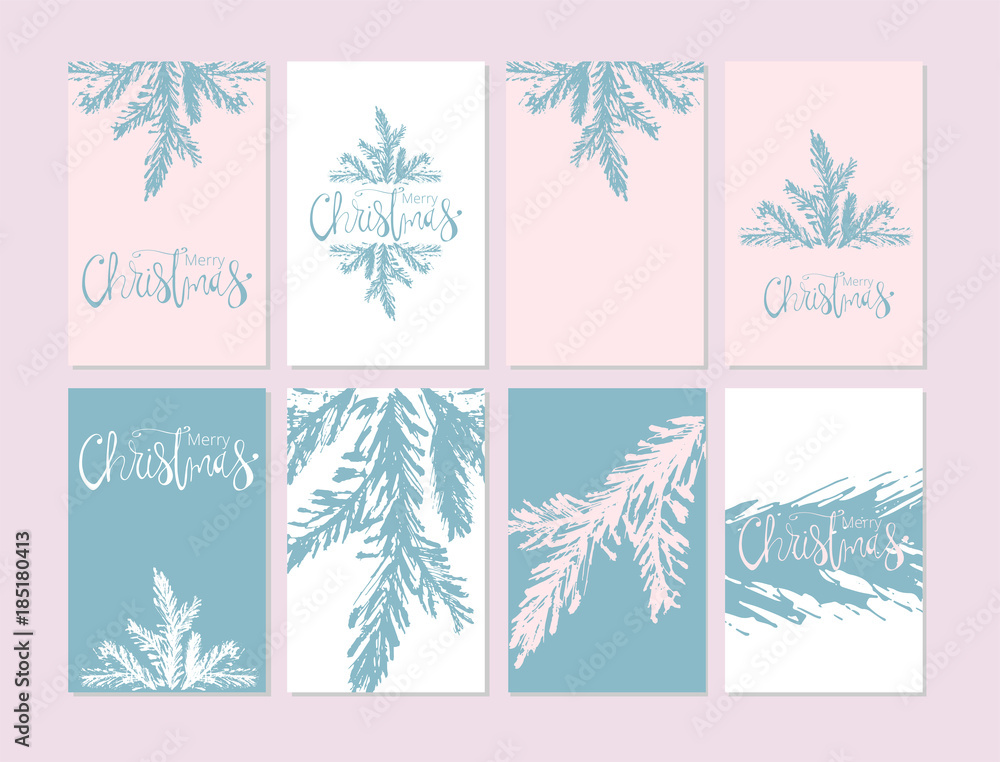 Set of Abstract Hand Drawn Universal brush Cards. Happy Holidays Christmas vector graphic background. Vector illustration