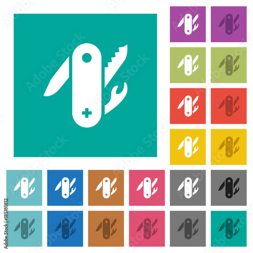 Swiss army knife square flat multi colored icons