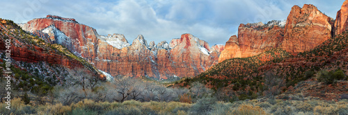 Zion National Park in snow, scenic panorama