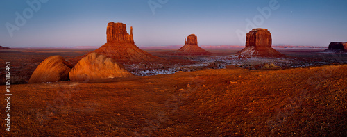 Monument Valley panorama, red desert canyon at night, USA photo