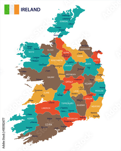 Valokuva Ireland - map and flag Detailed Vector Illustration