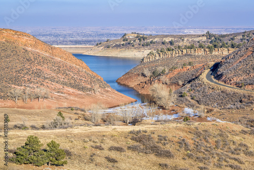 Horsetooth Reservoir and foothills in early winter