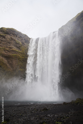 Skogafoss, a large, popular waterfall in Iceland. 