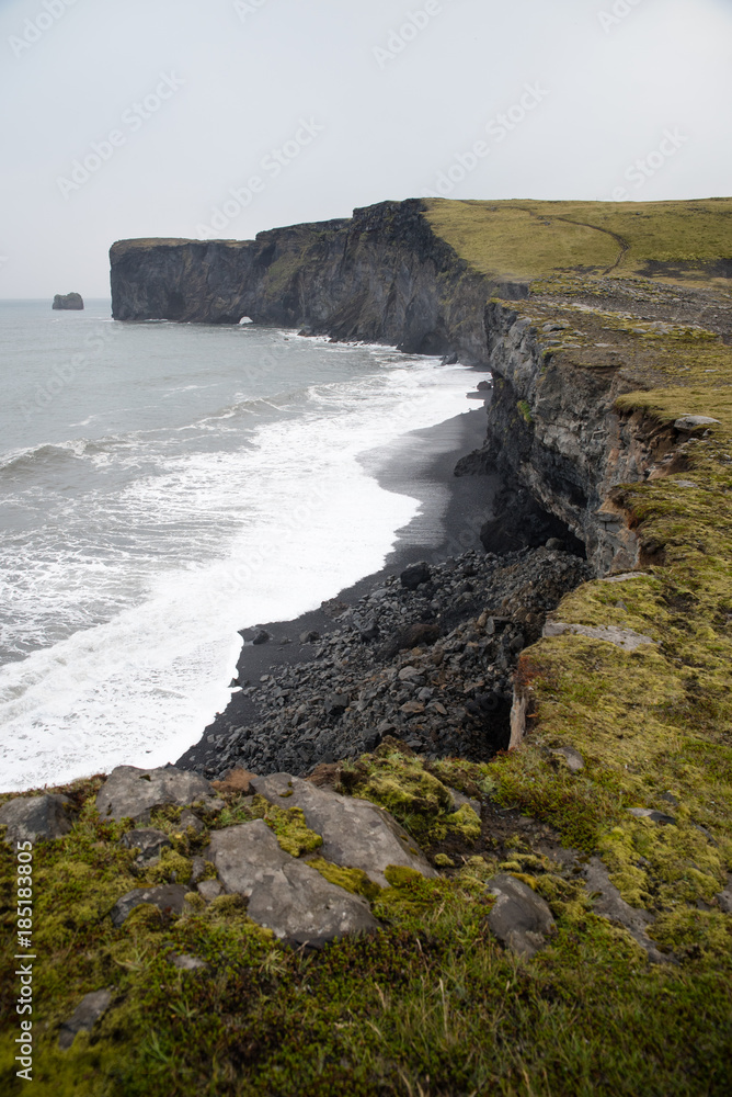 Landscape view of coastal cliffs in Iceland. 