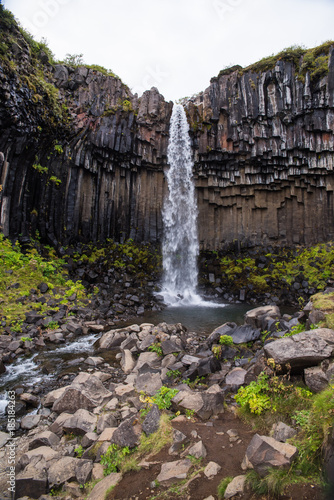 Landscape view of a unique waterfall in Iceland. 