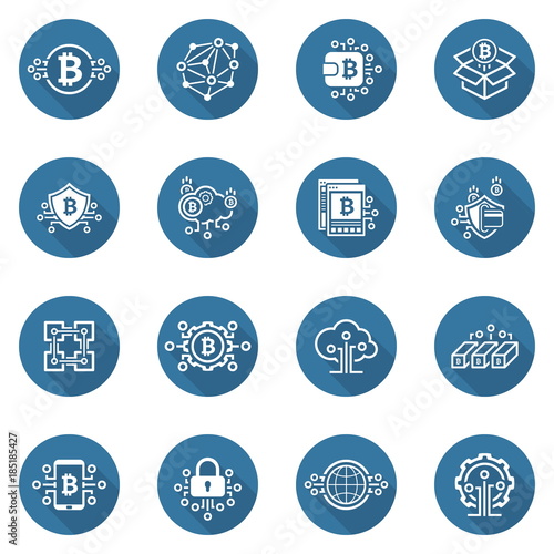 Bitcoin and Blockchain Cryptocurrency Icons.
