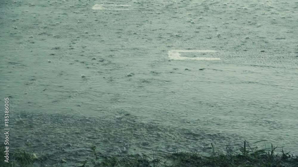 Heavy rain stormy weatheron the road near field Heavy rain stormy weatheron the road near field