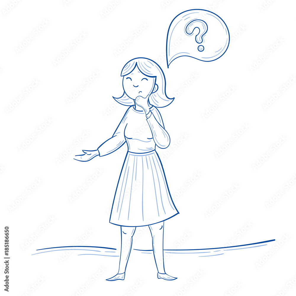 Woman is thinking. Question mark thought