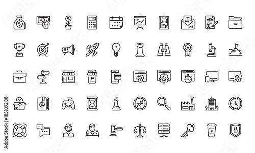 Startup and business icon set in outline style