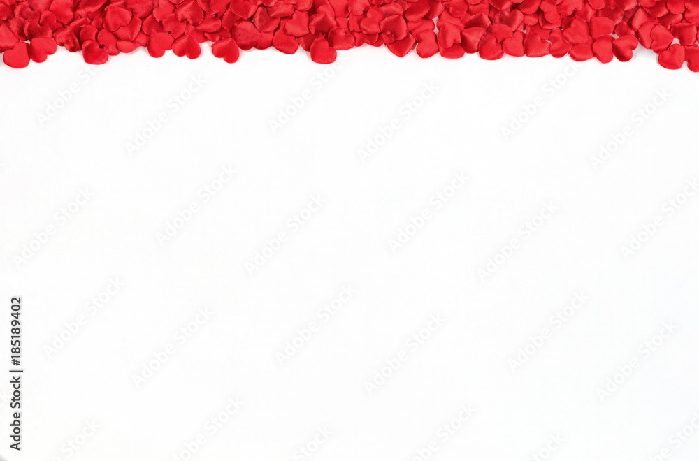 Red heart shapes border on white background Red heart shapes border on white background