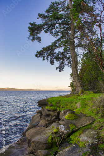 Scenic sunset view of the ocean from Roberts Memorial Park in Nanaimo, British Columbia.