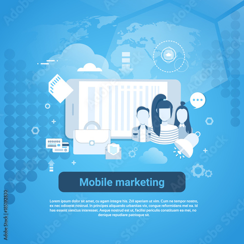 Mobile Marketing Concept Business Web Banner With Copy Space Flat Vector Illustration