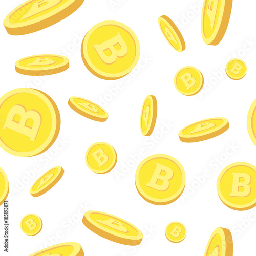 Seamless Pattern With Realistic Bitcoins Falling Down