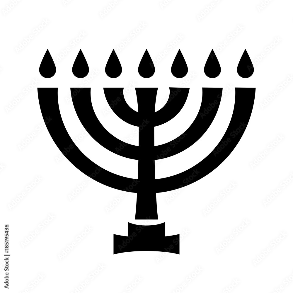Menorah (ancient Hebrew seven-candleholder), sacred candelabrum with seven lamps, used in The Temple in Jerusalem. Traditional Religious Symbol of Judaism since ancient times. - obrazy, fototapety, plakaty 