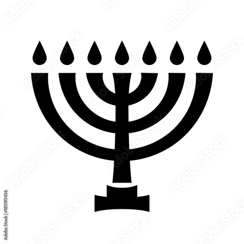 Menorah (ancient Hebrew seven-candleholder), sacred candelabrum with seven lamps, used in The Temple in Jerusalem. Traditional Religious Symbol of Judaism since ancient times.