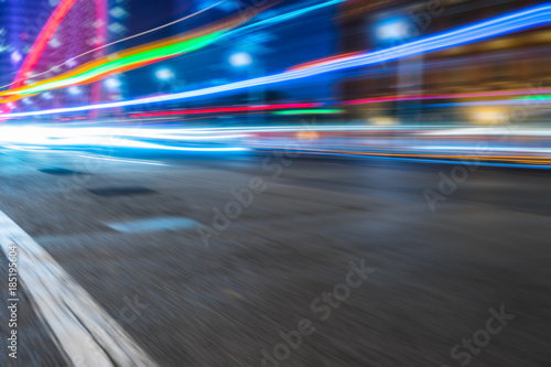 light trails in the downtown district  china.