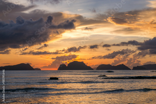 Beautiful sunset in El Nido, Palawan island, Philippines