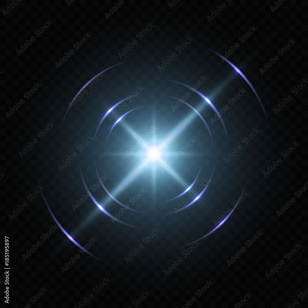 Light flash with lens flare effect of glittering sun or star Light flash with lens flare effect of glittering sun or star