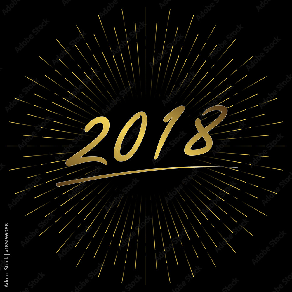 Fototapeta premium Happy New Year 2018 text with firework. Vector illustration.