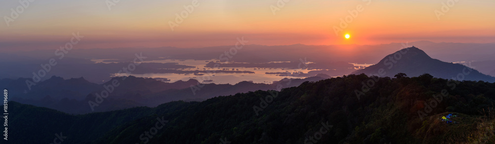 Panorama view of high mountain in sunset time Panorama view of high mountain in sunset time